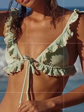 New Capittana x Free People Alessia Velvet Med Green Ruffle Crochet Bikini Top